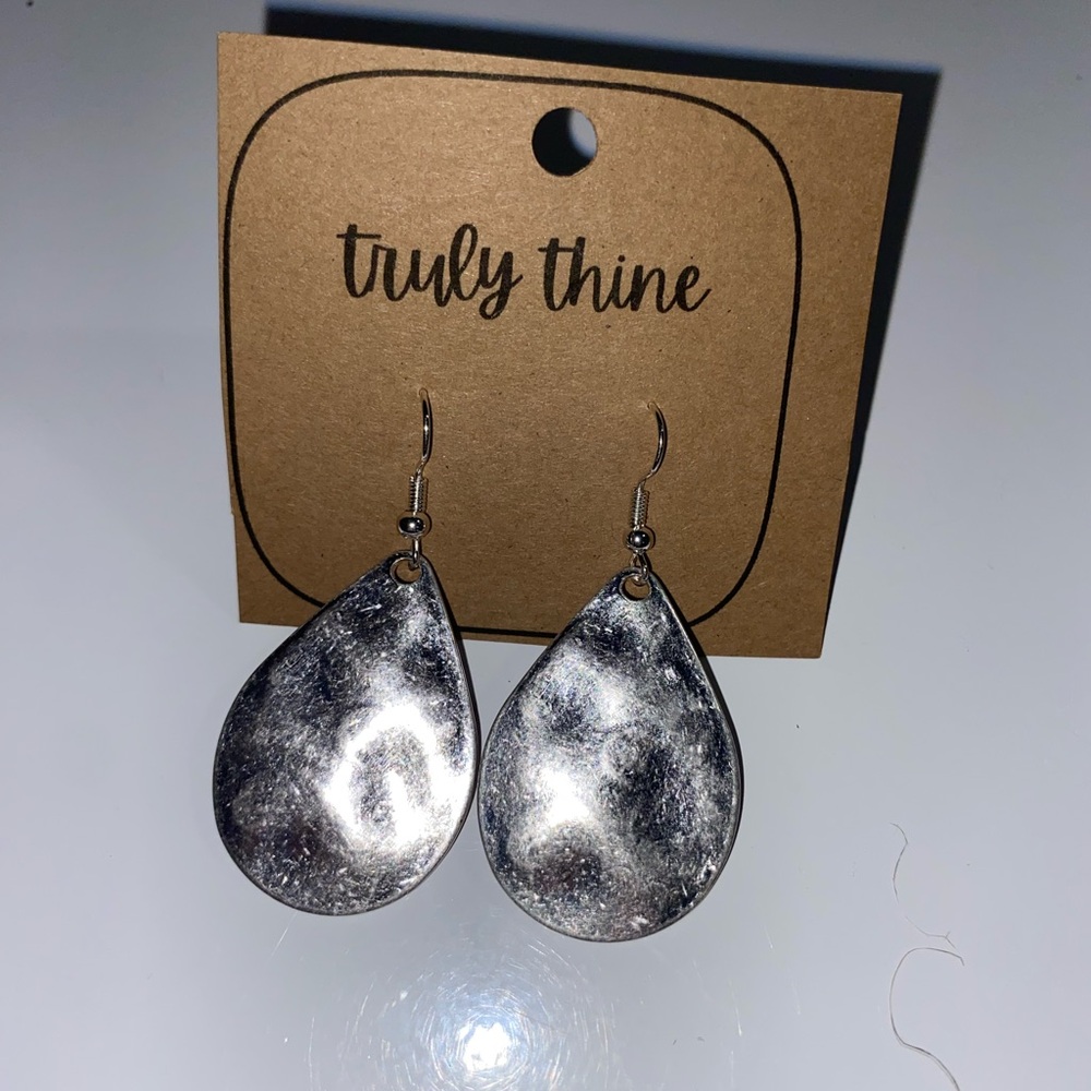 Silver Hammered Teardrop Earrings